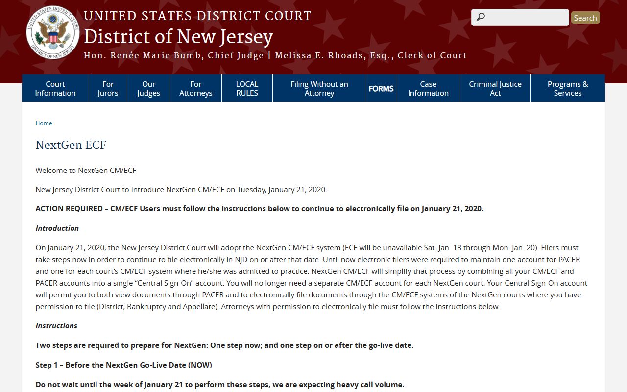 District of New Jersey NextGen CM/ECF page for Somerset County federal court dockets