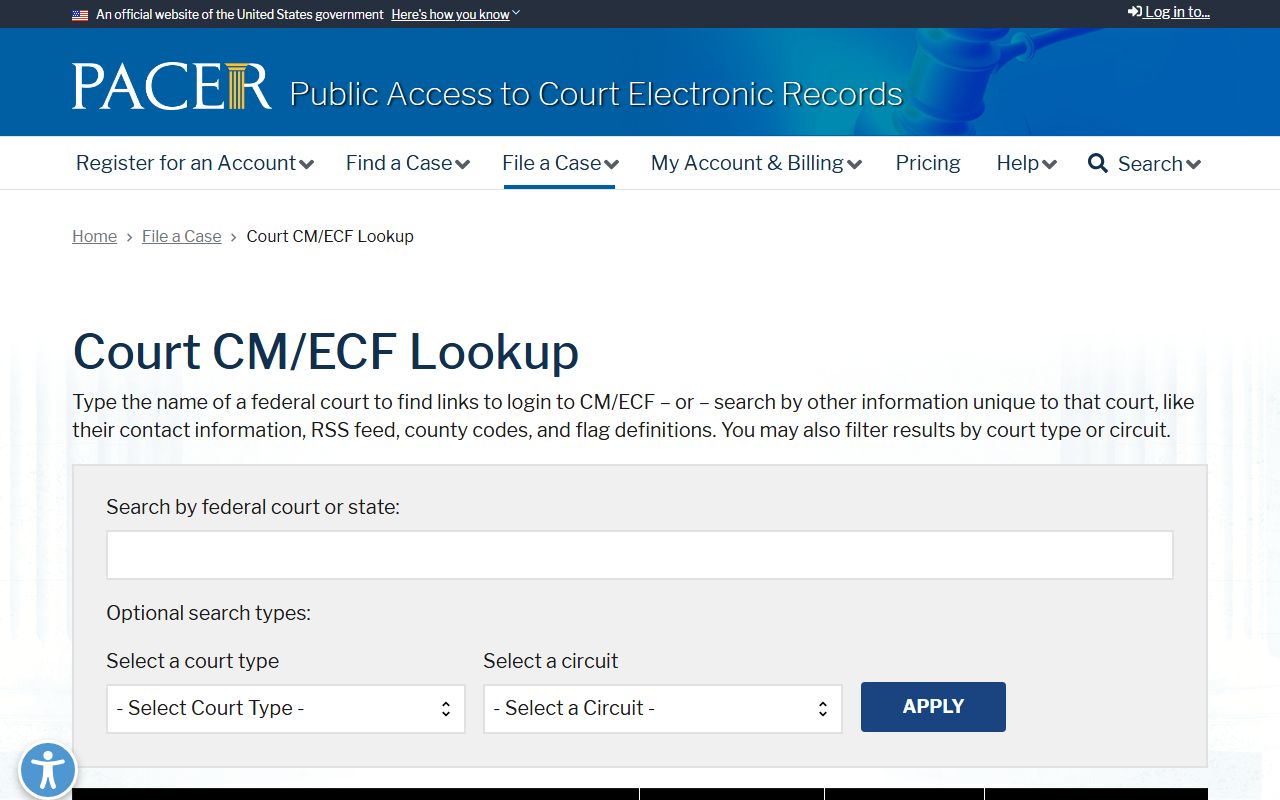 PACER CM/ECF court map showing District of New Jersey for Somerset County court dockets