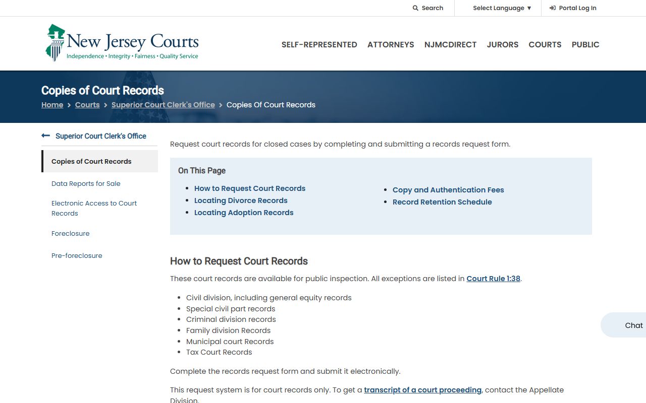 NJ Courts copies of Somerset County court records request instructions