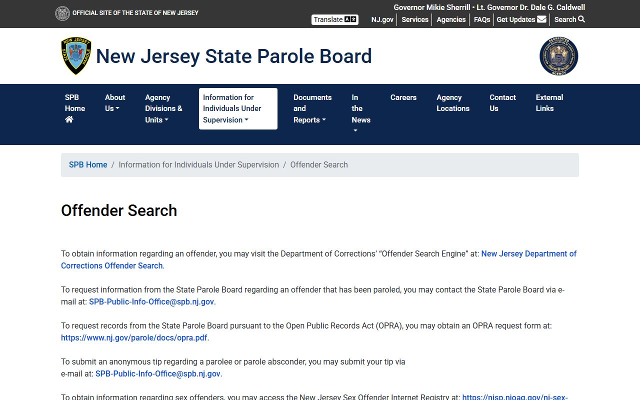 New Jersey State Parole Board offender search for Somerset County criminal records
