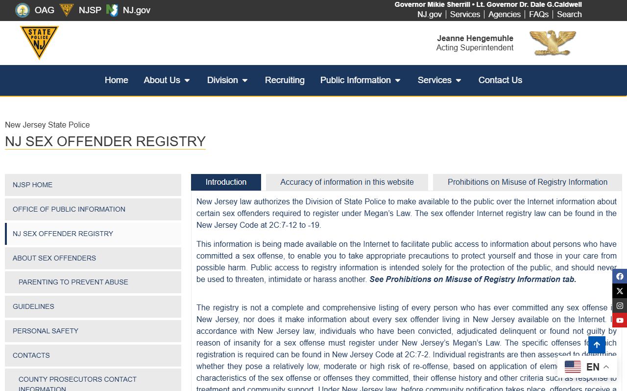 New Jersey Sex Offender Internet Registry for Somerset County criminal records