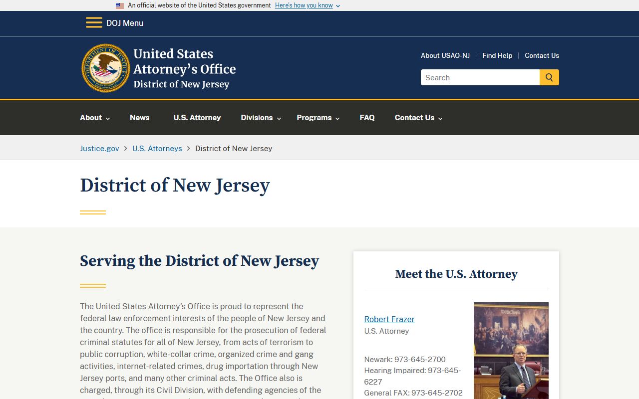 Somerset County Superior Court records federal U.S. Attorney's Office page