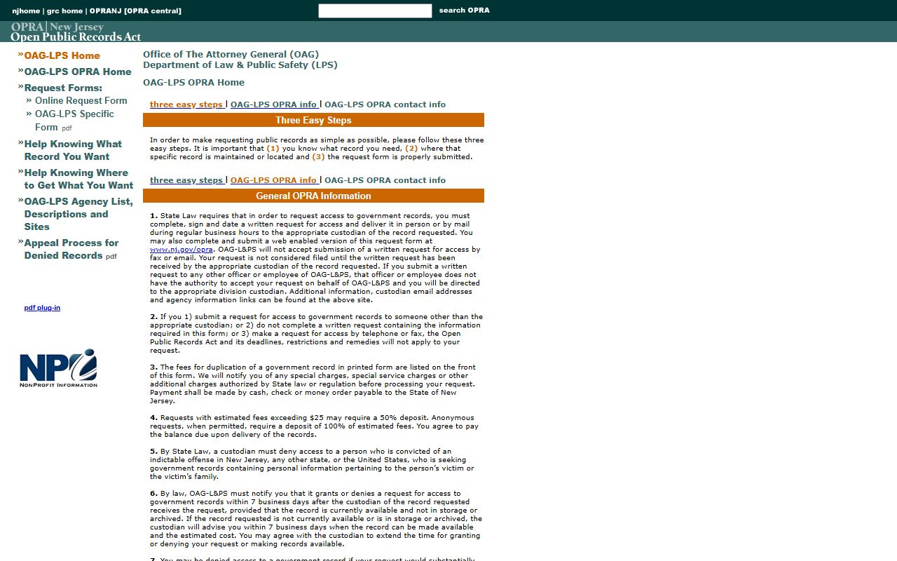 Somerset County court records FAQ - NJ Attorney General OPRA instructions page