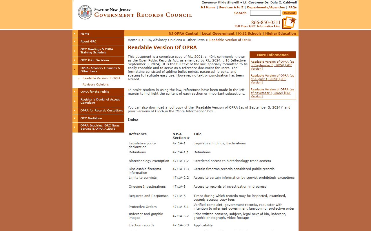 Somerset County public records GRC readable OPRA statute