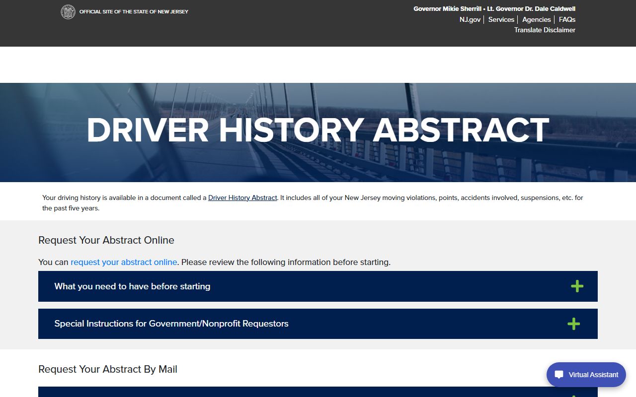 Somerset County traffic court records NJ MVC driver history abstract ordering page