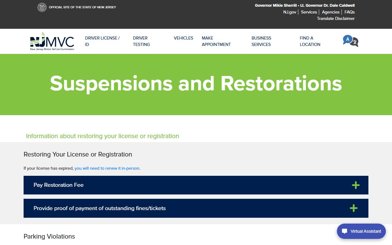 Somerset County traffic court records NJ MVC license suspension and restoration information