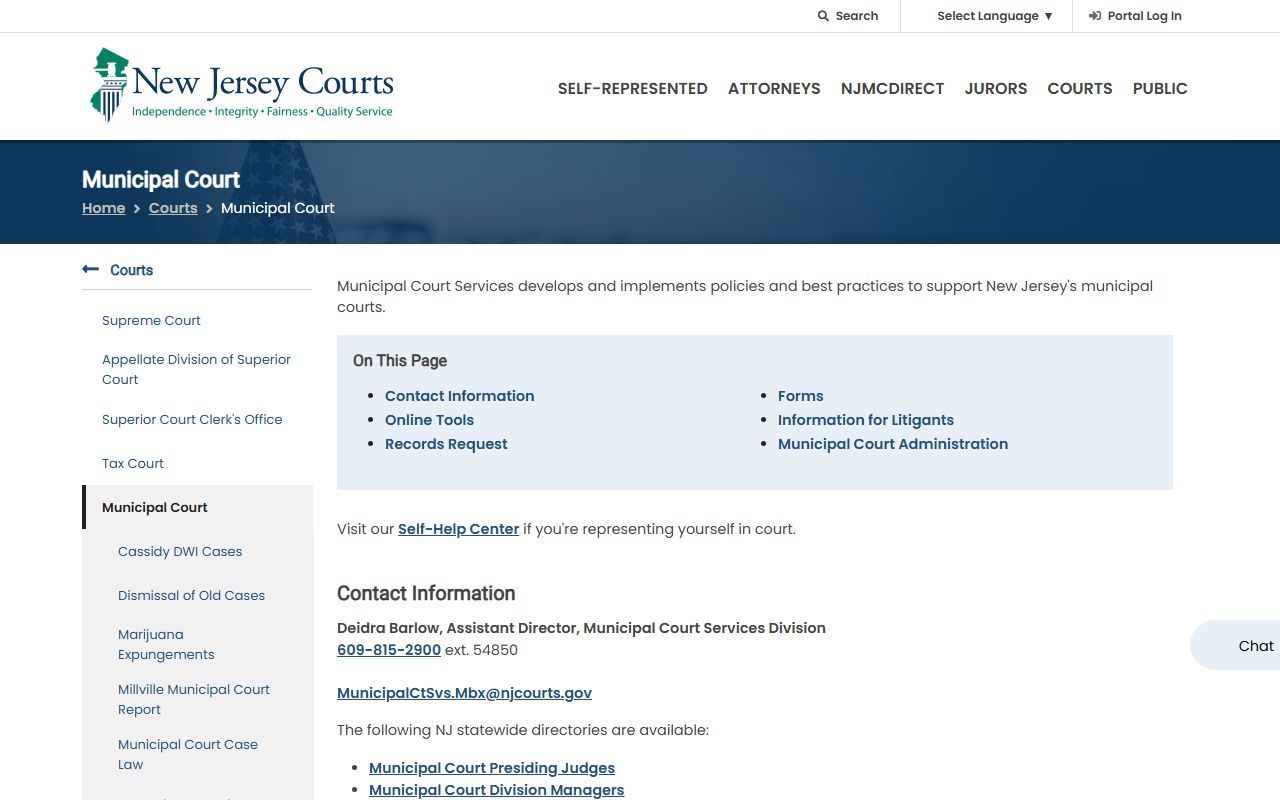 Somerset County traffic court records NJ Courts municipal court statewide page