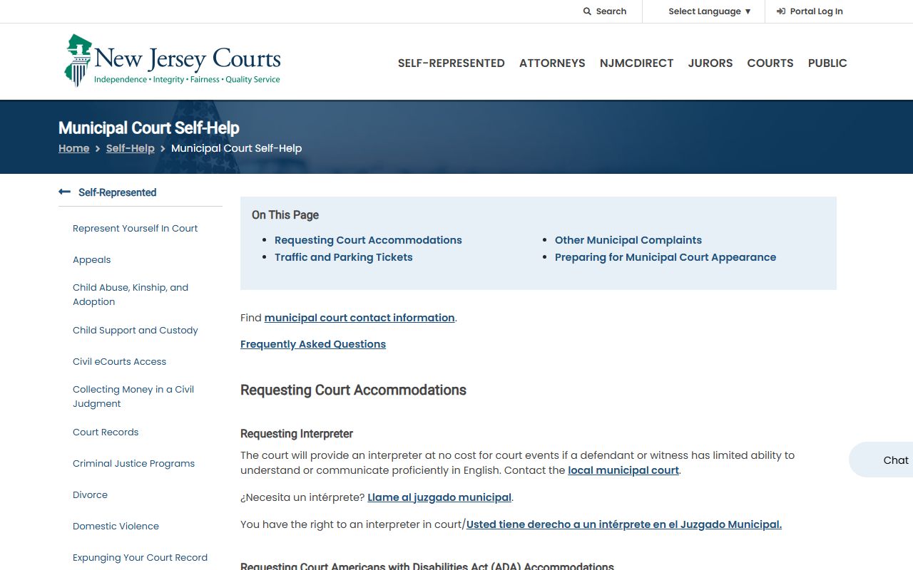 Somerset County traffic court records municipal court self-help guidance on NJCourts.gov